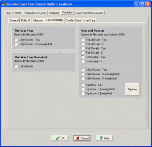 specify expected utility variables screen